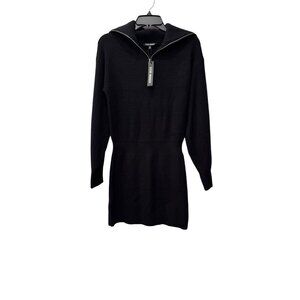 New Steve Madden Women's Size S Rowena Sweater Dress Black Ribbed Knit Zip-Up